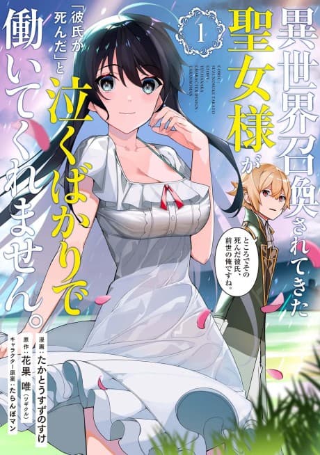 Isekai Shoukan Sarete Kita Seijo-sama ga "Kareshi ga Shinda" to Naku Bakari de Hataraite Kuremasen. Tokoro de Sono Shinda Kareshi, Zense no Ore desu ne. cover